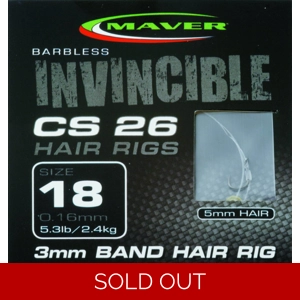 Invincible - CS26 Pack of 8 Band Hair Rig Barbless Hooks